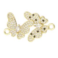 Zircon cubique Micro Pave laiton Connecteur, papillon, Placage de couleur d'or, bijoux de mode & DIY & pavé de micro zircon & pour femme, doré, 35x20x3mm, Trou:Environ 2mm, 10PC/lot, Vendu par lot