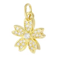 Terningformet Zirkon Micro Pave Messing vedhæng, Flower, guldfarve belagt, mode smykker & du kan DIY & Micro Pave cubic zirconia & for kvinde, gylden, 11.50x13x3mm, Hole:Ca. 3mm, 10pc'er/Lot, Solgt af Lot