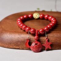 Moda Cinabrio pulsera, con aleación de zinc, chapado en color dorado, estilo popular & para mujer, Rojo, 8mm, longitud aproximado 18 cm, Vendido por UD