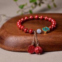 cinabre bracelet, avec laiton & alliage de zinc, Placage de couleur d'or, style folk & pour le couple & émail, rouge, 6mm, Longueur Environ 18 cm, Vendu par PC