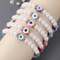 Perlas de plástico ABS Pulsera, con espaciador de aleación de cinc de diamantes de imitación & Arcilla polimero, ojo de malvado, chapado en color dorado, para mujer, más colores para la opción, libre de níquel, plomo & cadmio, longitud 7.5 Inch, Vendido por UD