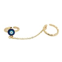 Zinc Alloy Double Finger Ring, Boze oog, gold plated, voor vrouw & glazuur, blauw, nikkel, lood en cadmium vrij, 50mm, Verkocht door PC