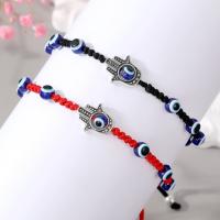 Resin armbanden, Textiel binnenwerk Cord, met Hars & Zinc Alloy, Boze oog, silver plated, verstelbaar & voor vrouw, meer kleuren voor de keuze, Lengte 7.5 inch, Verkocht door PC