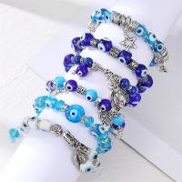 Evil Eye sieraden Armband, Zinc Alloy, met Textiel binnenwerk Cord & Kristal & Lampwork & Hars, Boze oog, silver plated, verschillende stijlen voor de keuze & voor vrouw & met strass, nikkel, lood en cadmium vrij, 50x4mm, Lengte 7.5 inch, Verkocht door PC