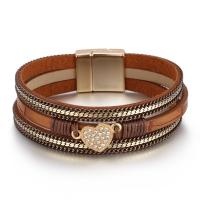 PU Leather Cord Bracelets with Zinc Alloy Heart high quality plated fashion jewelry & multilayer & for woman & with rhinestone Length 19.5 cm Sold By PC