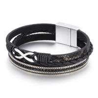 PU Cord Armbånd, med Zinc Alloy, Infinity, højkvalitets forgyldt og aldrig fade, mode smykker & flerlags & for kvinde & med rhinestone, flere farver til valg, Længde 19.5 cm, Solgt af PC