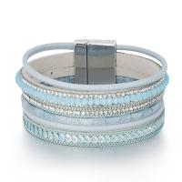 PU leder koord armbanden, hoge kwaliteit verguld en nooit vervagen, mode sieraden & multilayer & voor vrouw & met strass, meer kleuren voor de keuze, Lengte 19.5 cm, Verkocht door PC