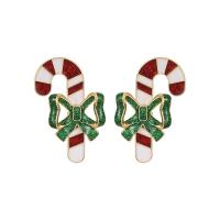 Boucles d'oreilles de Noël, laiton, Placage de couleur d'or, bijoux de mode & pour femme & émail, multicolore, 40mm, Vendu par PC