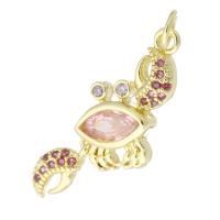 Kubik Zirkonium mikro bana Mässing hängande, Krabba, guldfärg pläterade, mode smycken & DIY & micro bana cubic zirconia & för kvinna, rosa, 26x16x3.50mm, Hål:Ca 3mm, 10PC/Lot, Säljs av Lot