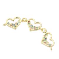 Conector de Micro Pavé de Zirconía Cúbica en Latón, metal, Corazón, chapado en color dorado, Joyería & Bricolaje & micro arcilla de zirconia cúbica & para mujer, multicolor, 14x8x2mm, agujero:aproximado 0.5mm, 10PCs/Grupo, Vendido por Grupo