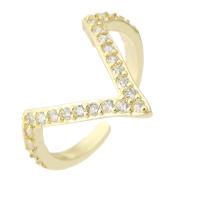 Messing Manchet Finger Ring, Ronde, gold plated, mode sieraden & micro pave zirconia & voor vrouw, gouden, 17mm, Gat:Ca 1mm, Maat:8.5, 10pC's/Lot, Verkocht door Lot