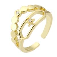 Messing Manchet Finger Ring, Ronde, gold plated, mode sieraden & micro pave zirconia & voor vrouw, gouden, 3mm, Gat:Ca 1mm, Maat:7, 10pC's/Lot, Verkocht door Lot