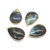 Labradorite Siogairlín, le Prás, Teardrop, dath an óir plated, DIY, dubh, 26x40mm, Díolta De réir PC