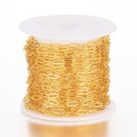 Messing Oval Chain, gold plated, DIY, gouden, nikkel, lood en cadmium vrij, 6x2.60x0.40mm, Ca 5m/spool, Verkocht door spool