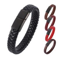 Lederen koord armband, Leer, met 316L roestvrij staal, mode sieraden & verschillende lengte voor keuze & voor de mens, meer kleuren voor de keuze, 12mm, Verkocht door PC