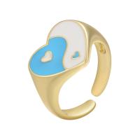 Messing Manchet Finger Ring, Hart, gold plated, Verstelbare & Tai Ji & voor vrouw & glazuur, meer kleuren voor de keuze, 21mm, Gat:Ca 4mm, Verkocht door PC