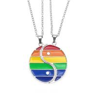 Zinc Alloy Puzzle Couple Ketting, silver plated, 2 stuks & mode sieraden & ovale keten & glazuur, regenboogkleuren, 20x32mm, Lengte 50 cm, Verkocht door Stel