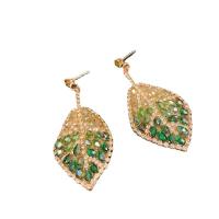 Zinc Alloy Drop Earrings Leaf gold color plated for woman & with rhinestone nickel lead & cadmium free Sold By Pair