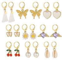 Zinc Alloy Oorbel Set, met Schelp & Plastic Pearl, negen stuks & mode sieraden & voor vrouw & met strass, nikkel, lood en cadmium vrij, Verkocht door Stel