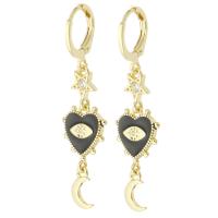 Boucle d’oreille goutte strass Hoop, laiton, Placage de couleur d'or, bijoux de mode & pavé de micro zircon & pour femme & émail, noire, 44mm, 10pairescouple/lot, Vendu par lot