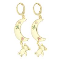 Boucle d’oreille goutte strass Hoop, laiton, Placage de couleur d'or, bijoux de mode & pavé de micro zircon & pour femme, multicolore, 52mm, 10pairescouple/lot, Vendu par lot