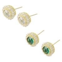 Boucles d'oreilles en laiton zircon cubique pavent, Placage de couleur d'or, bijoux de mode & pavé de micro zircon & pour femme, plus de couleurs à choisir, 11x11x17mm, 10pairescouple/lot, Vendu par lot