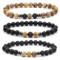 Foto Jasper Armband, met zink legering kraal & Lava & Black Stone, Ronde, pistool zwart geplateerd, mode sieraden & voor de mens, gemengde kleuren, 8mm, Lengte Ca 19 cm, 3pC's/Stel, Verkocht door Stel