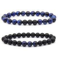 Tiger Eye Armband, met Black Stone, Ronde, mode sieraden & voor de mens, meer kleuren voor de keuze, 8mm, Lengte Ca 19 cm, 2pC's/Stel, Verkocht door Stel