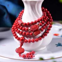 cinabrio Pulsera en Abalorio Budista, para mujer, Rojo, 6mm, aproximado 108PCs/Sarta, Vendido por Sarta