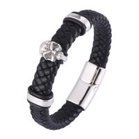 PU de microfibra Pulsera, con acero inoxidable 316, Calavera, Joyería & longitud diferente para la opción & para hombre, más colores para la opción, 12mm, Vendido por UD