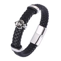 Microfiber PU Armband, met 316 Roestvrij staal, Schedel, mode sieraden & verschillende lengte voor keuze & voor de mens & zwart maken, meer kleuren voor de keuze, 12mm, Verkocht door PC