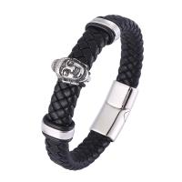 Microfiber PU Armbånd, med 316 Stainless Steel, Buddha, mode smykker & forskellige længde for valg & for mennesket & sværte, flere farver til valg, 12mm, Solgt af PC