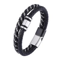 Split-Layer-Rindsleder Armband, mit 316 Edelstahl, Doppelschicht & Modeschmuck & unterschiedliche Länge der Wahl, schwarz, 12mm, verkauft von PC