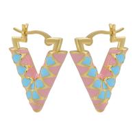 Laiton Leverback boucle d'oreille, triangle, Placage de couleur d'or, pour femme & émail & creux, plus de couleurs à choisir, 27x22mm, Vendu par paire