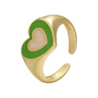 Messing fingerring, Heart, guldfarve belagt, Justerbar & for kvinde & emalje, flere farver til valg, 21mm, Solgt af PC