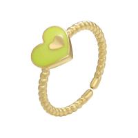 Brass Finger Ring Heart gold color plated Adjustable & for woman & enamel 21mm Sold By PC