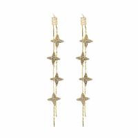 Pendientes de Aleación de Zinc, con metal, Estrella, chapado en color dorado, micro arcilla de zirconia cúbica & para mujer, libre de níquel, plomo & cadmio, 15x96mm, Vendido por Par