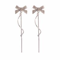 Zinc Alloy Øreringe, Bowknot, platin farve forgyldt, for kvinde & med rhinestone, nikkel, bly & cadmium fri, 19x79mm, Solgt af par