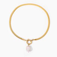 Collana in acciaio inossidabile, 304 acciaio inox, with perla d'acquadolce coltivata naturalmente, Placcato oro 18K, per la donna, Lunghezza Appross. 17.12 pollice, Venduto da PC