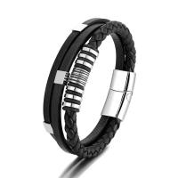 PU leder koord armbanden, Titanium Staal, met PU, multilayer & verschillende stijlen voor de keuze & voor de mens, zwart, Lengte Ca 8.46 inch, Verkocht door PC