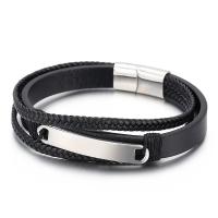 Partículas de acero Pulsera, con cable de piel de vaca, chapado, multicapa & para hombre, más colores para la opción, longitud aproximado 8.66 Inch, Vendido por UD