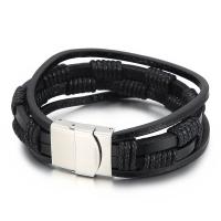 Titanium Staal Armband, met koeienhuid koord, multilayer & voor de mens, zwart, Lengte Ca 8.66 inch, Verkocht door PC