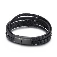 Partículas de acero Pulsera, con cable de piel de vaca, multicapa & para hombre, Negro, longitud aproximado 8.26 Inch, Vendido por UD