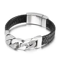 Titanium Staal Armband, met PU, verschillende stijlen voor de keuze & voor de mens, zwart, Verkocht door PC