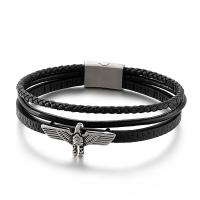 Partículas de acero Pulsera, con cable de piel de vaca, chapado, multicapa & teñido & para hombre, más colores para la opción, longitud aproximado 8.26 Inch, Vendido por UD