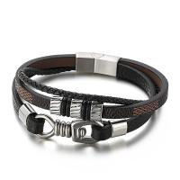 Titanium Staal Armband, met koeienhuid koord, multilayer & voor de mens, zwart, Lengte Ca 8.26 inch, Verkocht door PC