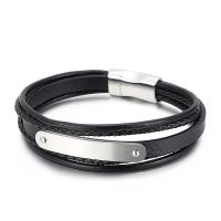 Titanium Staal Armband, met koeienhuid koord, plated, multilayer & geverfd & voor de mens, meer kleuren voor de keuze, Lengte Ca 8.26 inch, Verkocht door PC