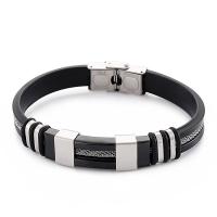 acero inoxidable 316L Pulsera, con cable de piel de vaca, para hombre, más colores para la opción, longitud aproximado 8.26 Inch, Vendido por UD