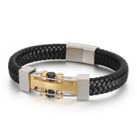 acero inoxidable 316L Pulsera, con cable de piel de vaca, chapado, teñido & para hombre, más colores para la opción, longitud aproximado 8.46 Inch, Vendido por UD