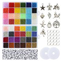 Glasperlen DIY Armband Set, Geschlossener Sprungring & PerlenPerlenschnur & Anhänger, mit Kunststoff Kasten & Zinklegierung & Acryl, silberfarben plattiert, Emaille, gemischte Farben, 190x130x22mm, ca. 34442PCs/Box, verkauft von Box